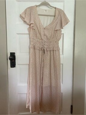 Floral Smocked Midi Dress with Ruffle Shoulders